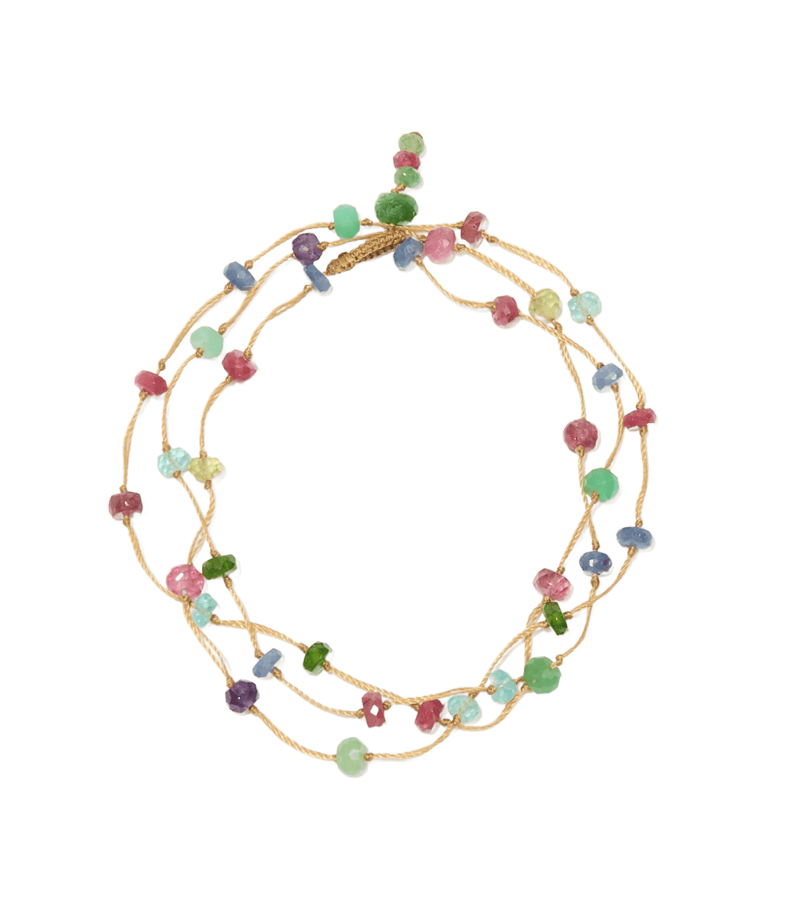 Collier & Bracelet Modulable Loopy Sharing en Rubis, fil beige, 52 cm