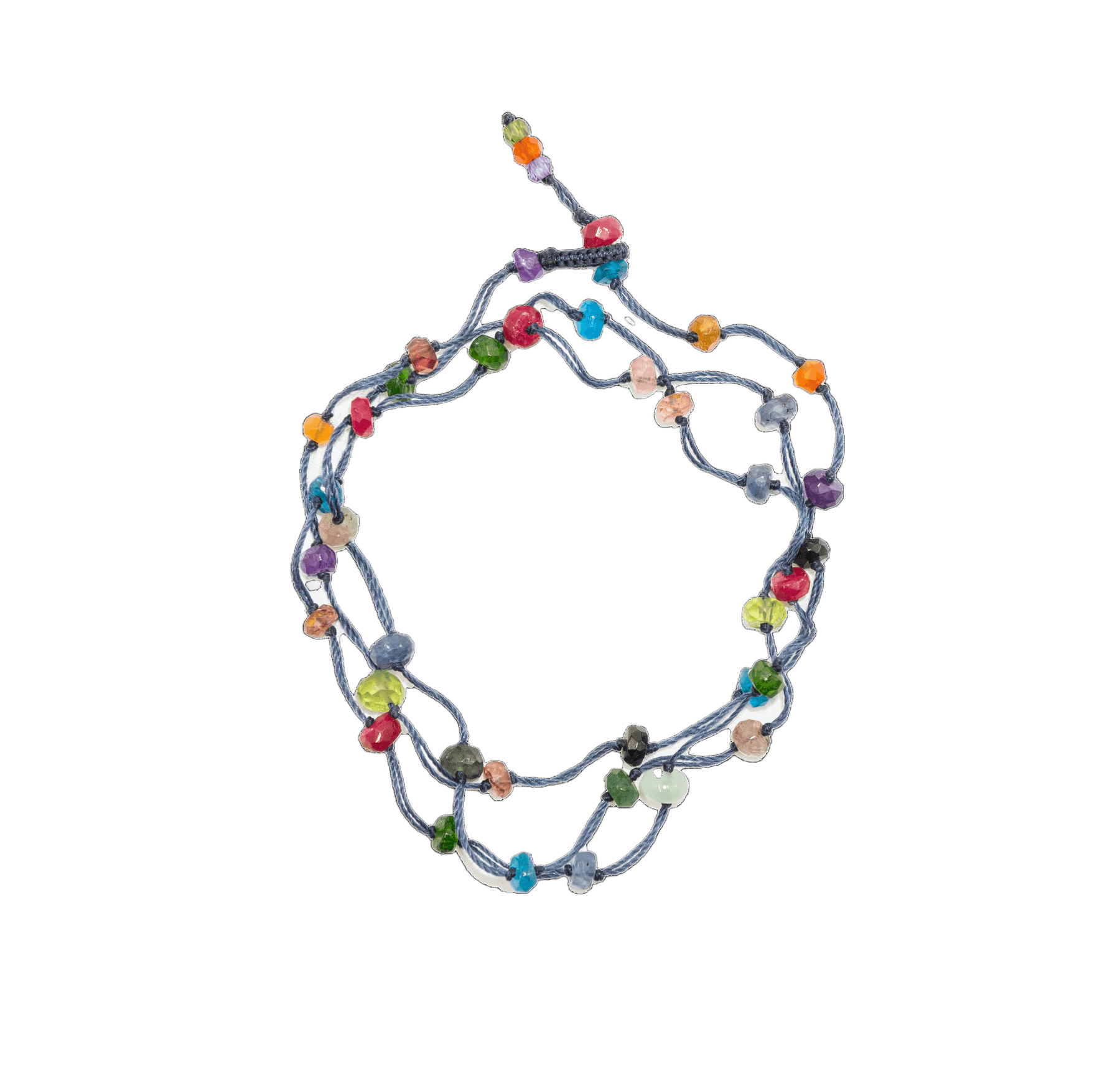 Collier & Bracelet Modulable Loopy Sharing en Rubis, fil bleu, 52 cm