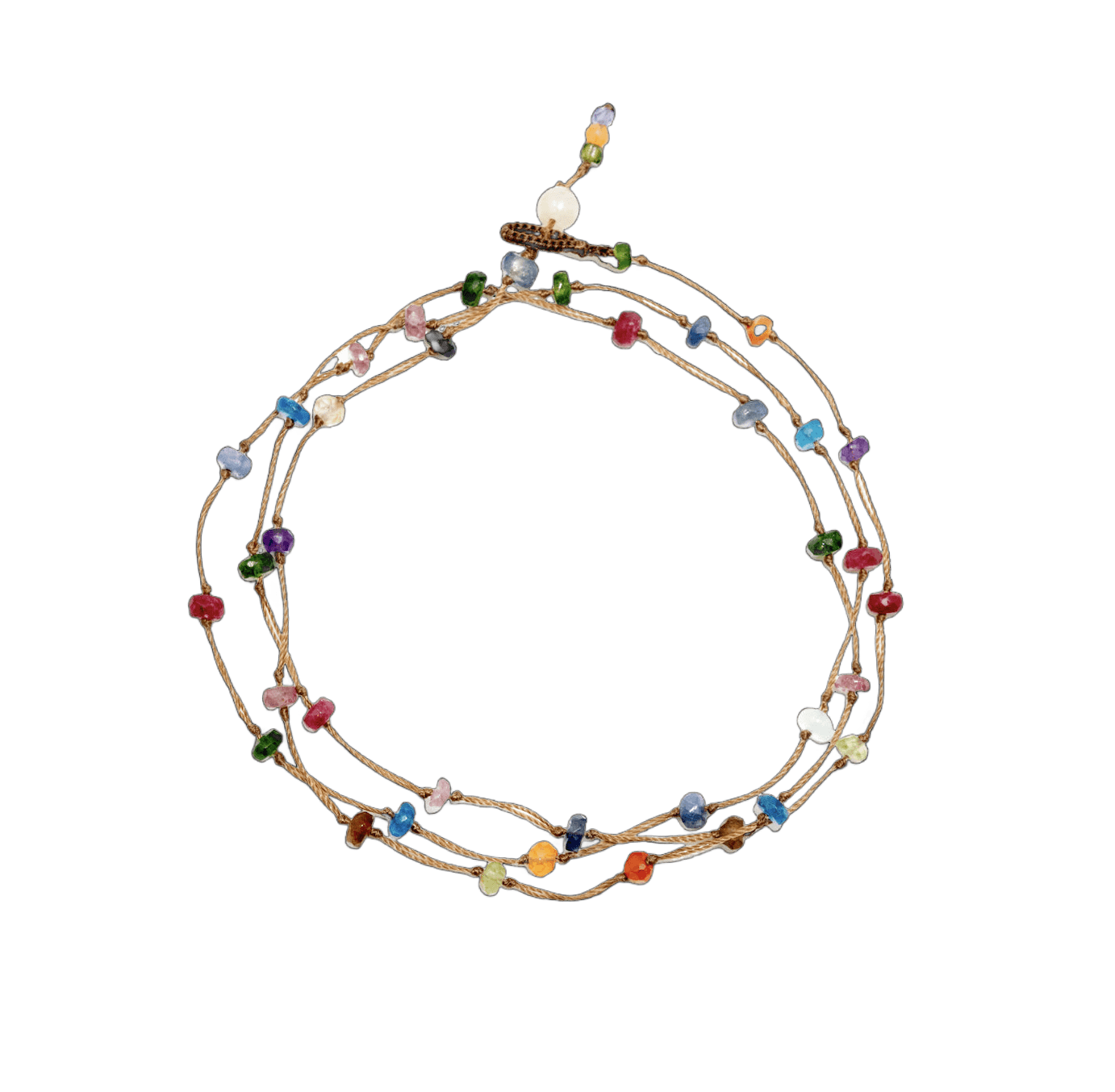Collier & Bracelet Modulable Loopy Sharing en Rubis, fil tabac, 52 cm