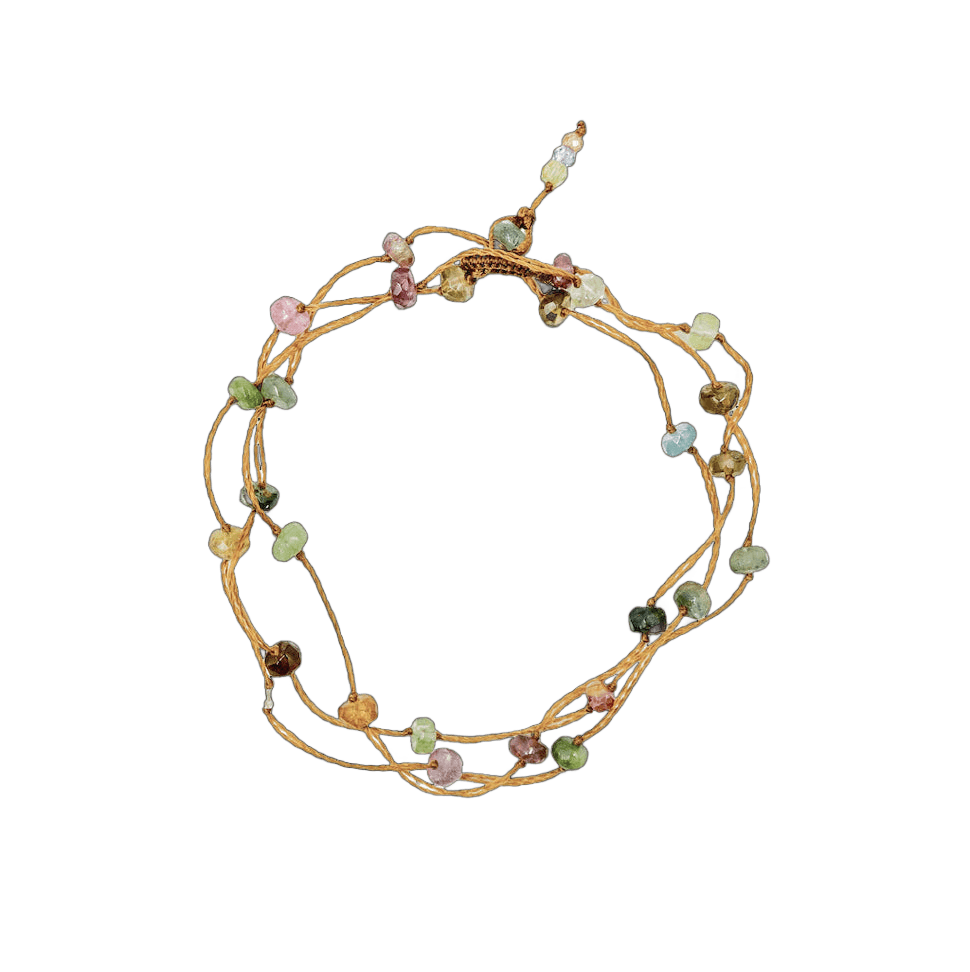 Collier & Bracelet Modulable Loopy Sharing en Tourmaline Rose, fil tabac, 52 cm