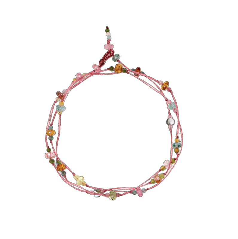 Collier & Bracelet Modulable Loopy Sharing en Tourmaline Rose, fil rose, 52 cm