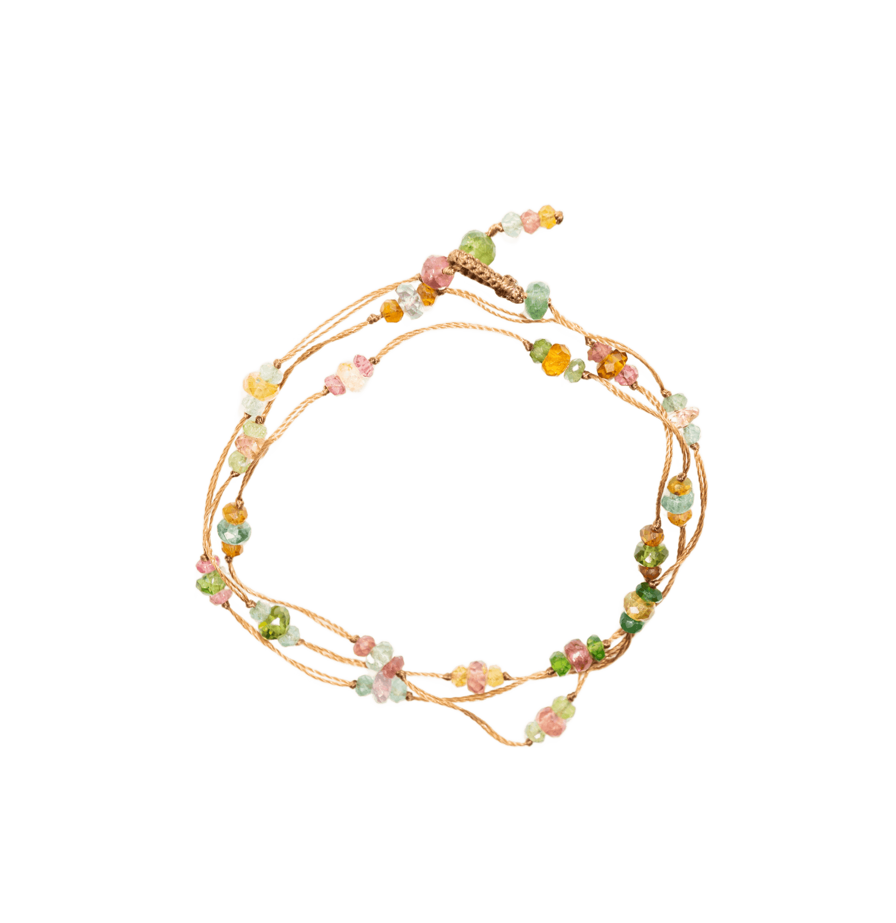 Collier & Bracelet Modulable Loopy Sharing en Tourmaline Rose, fil tabac, 52 cm