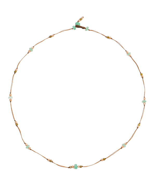 Collier Chocker Woopy Duo - Chrysoprase & Champagne - Fil Tabac