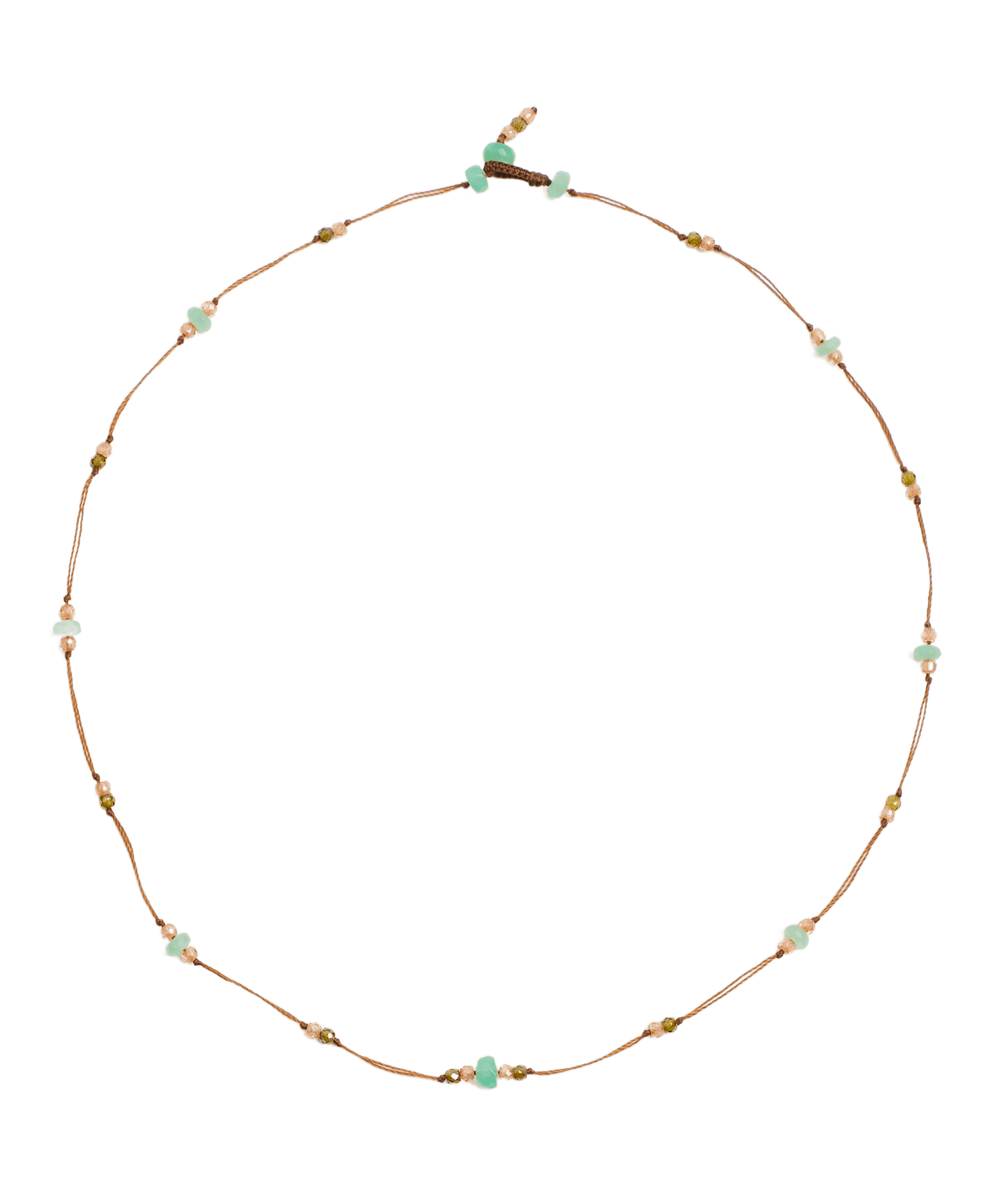 Collier Chocker Woopy Sharing en Chrysoprase, fil tabac, 44 cm