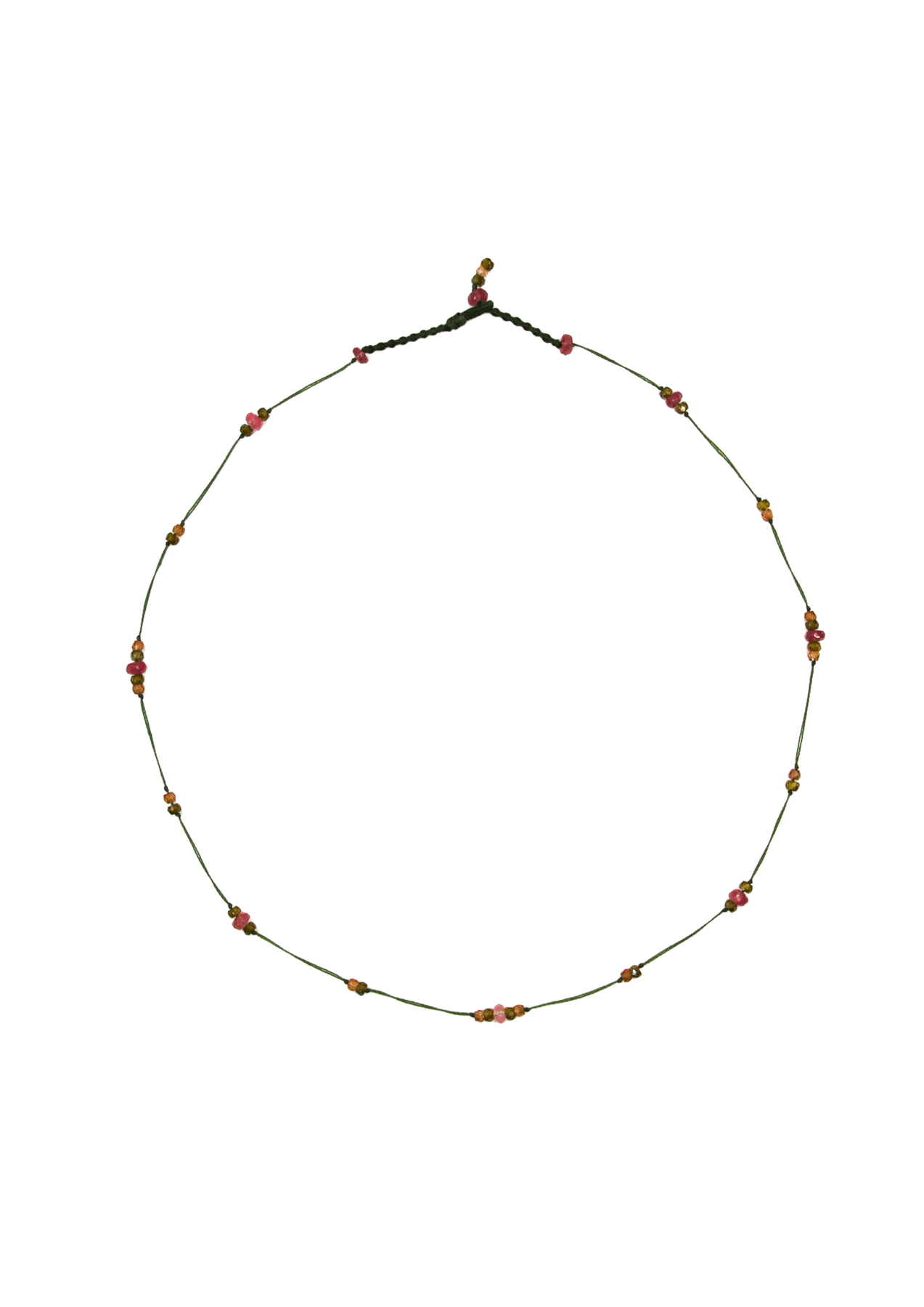 Collier Chocker Woopy Sharing en Tourmaline Rose, fil vert, 44 cm
