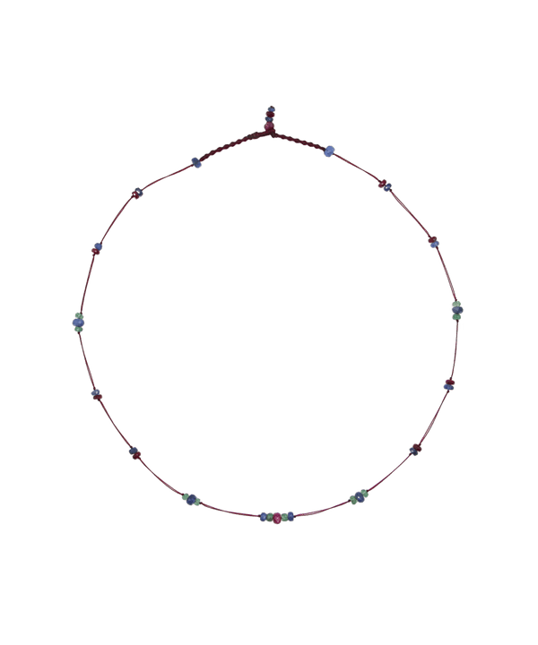 Collier Chocker Woopy Précieux Rubis, Émeraude & Saphir - Fil Prune