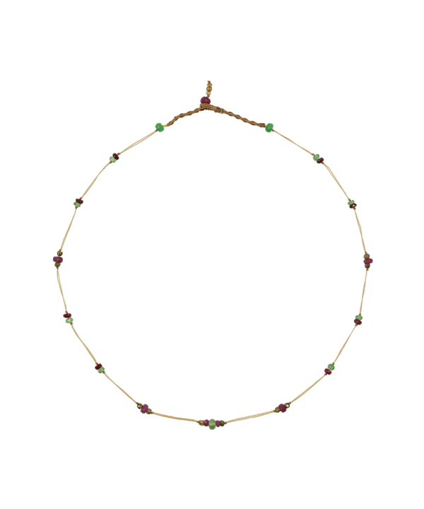 Collier Chocker Woopy Rubis Tsavorite - Fil Beige