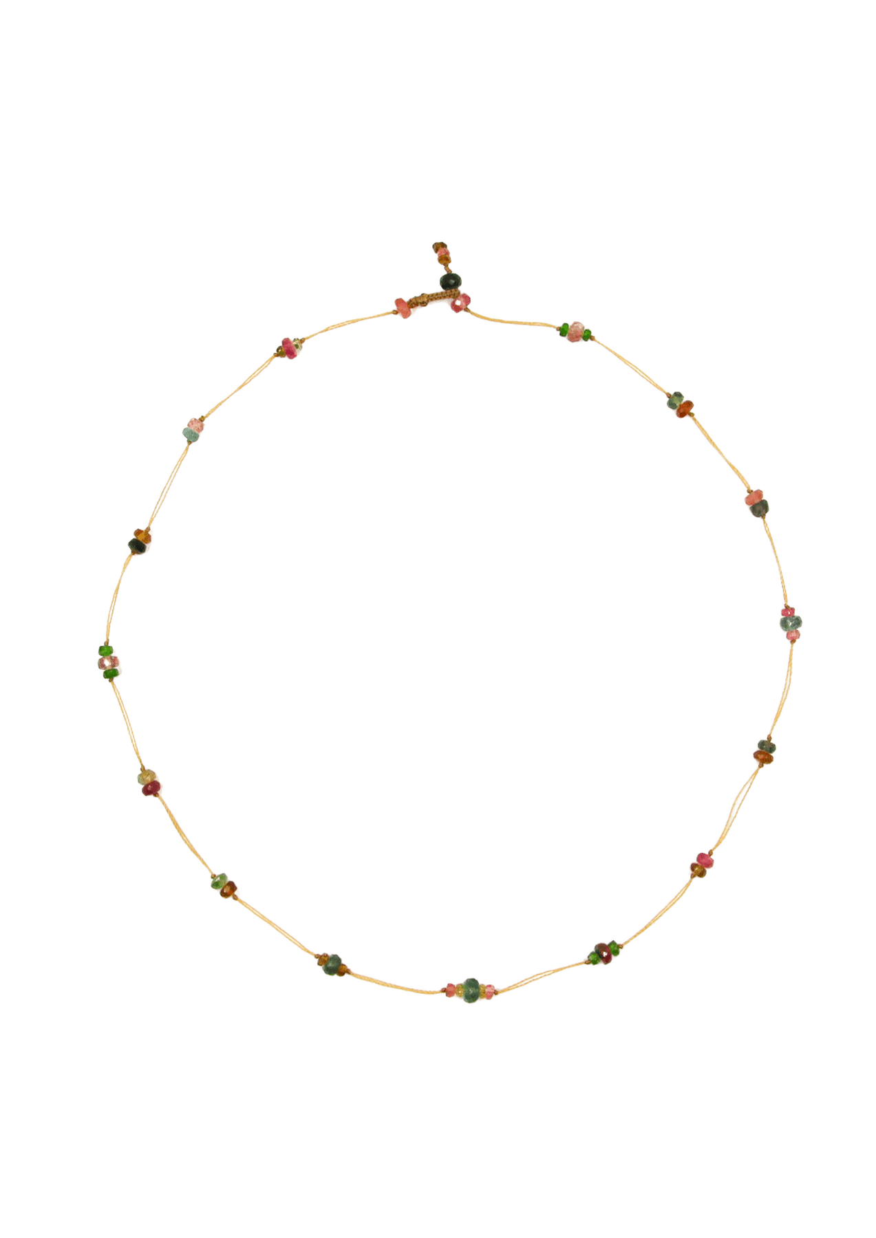 Collier Chocker Woopy Sharing en Tourmaline Rose, fil beige, 44 cm