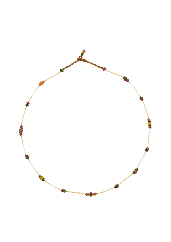 Choker Halskette Woopy Turmaline & Tsavorit - Beiger Faden