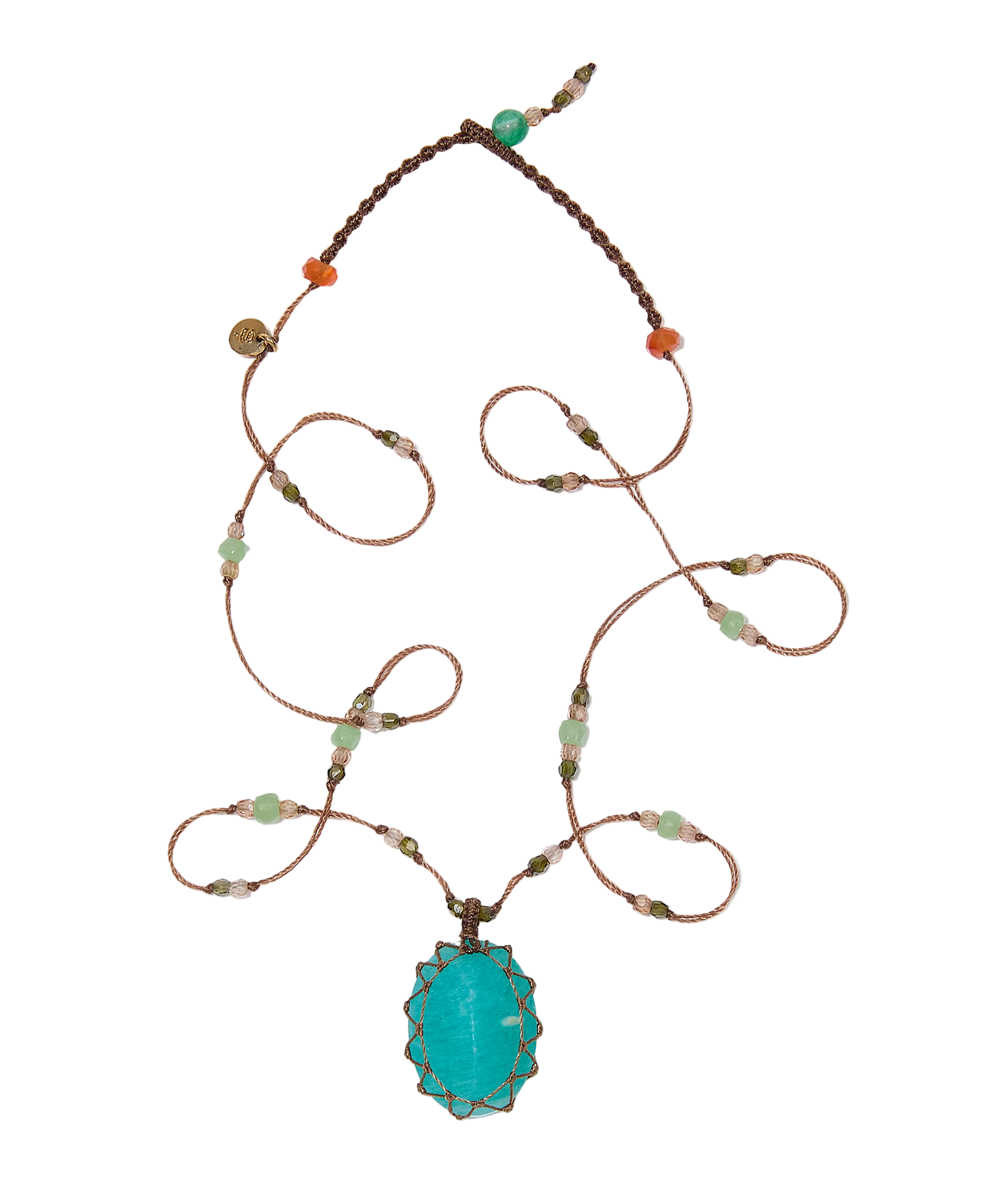 Collier Court Tibétain Sharing en Amazonite, fil tabac, 53 cm