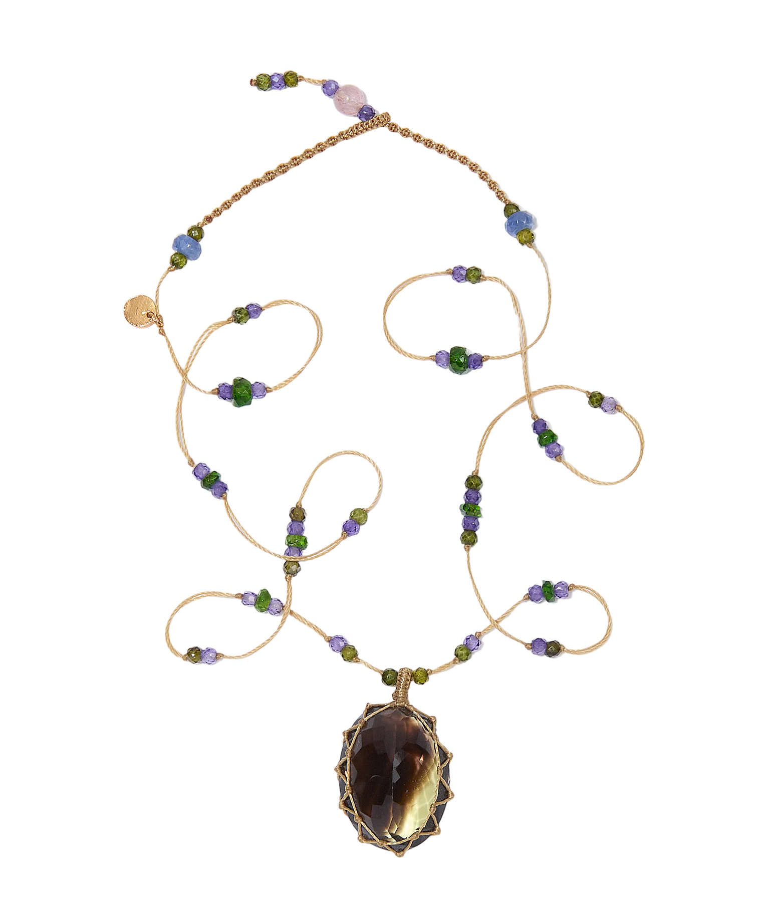 Collier Court Tibétain Sharing en Bio Lemon, fil beige, 53 cm