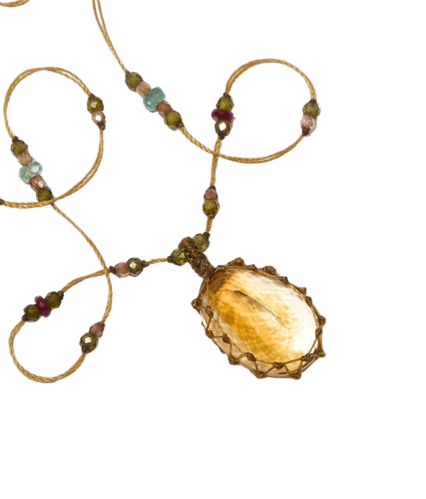 Collier Court Tibétain - Citrine - Mix Précieux - Fil Beige