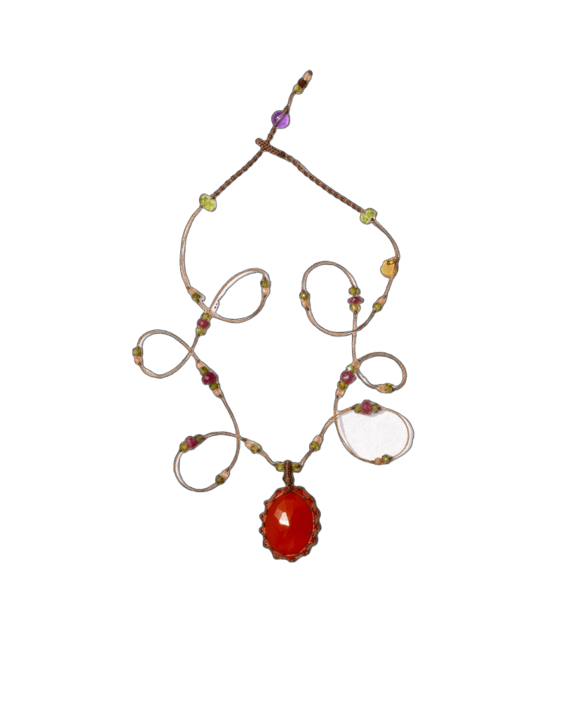 Collier Court Tibétain Sharing en Cornaline, fil tabac, 53 cm
