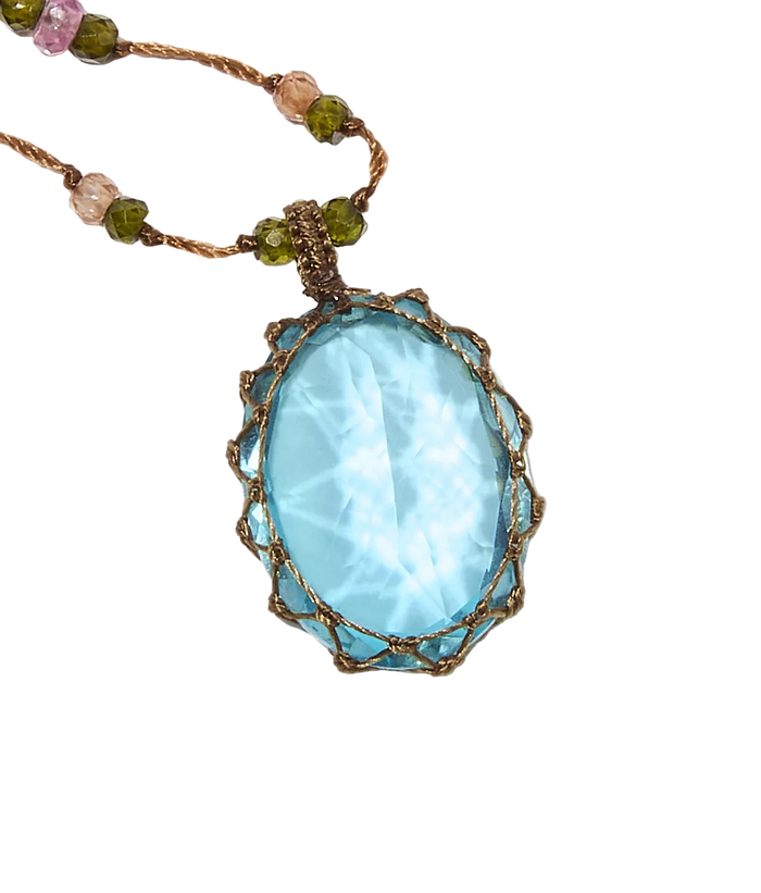 Collier Court Tibétain | Dublet paraiba - Fil Tabac & Tourmaline