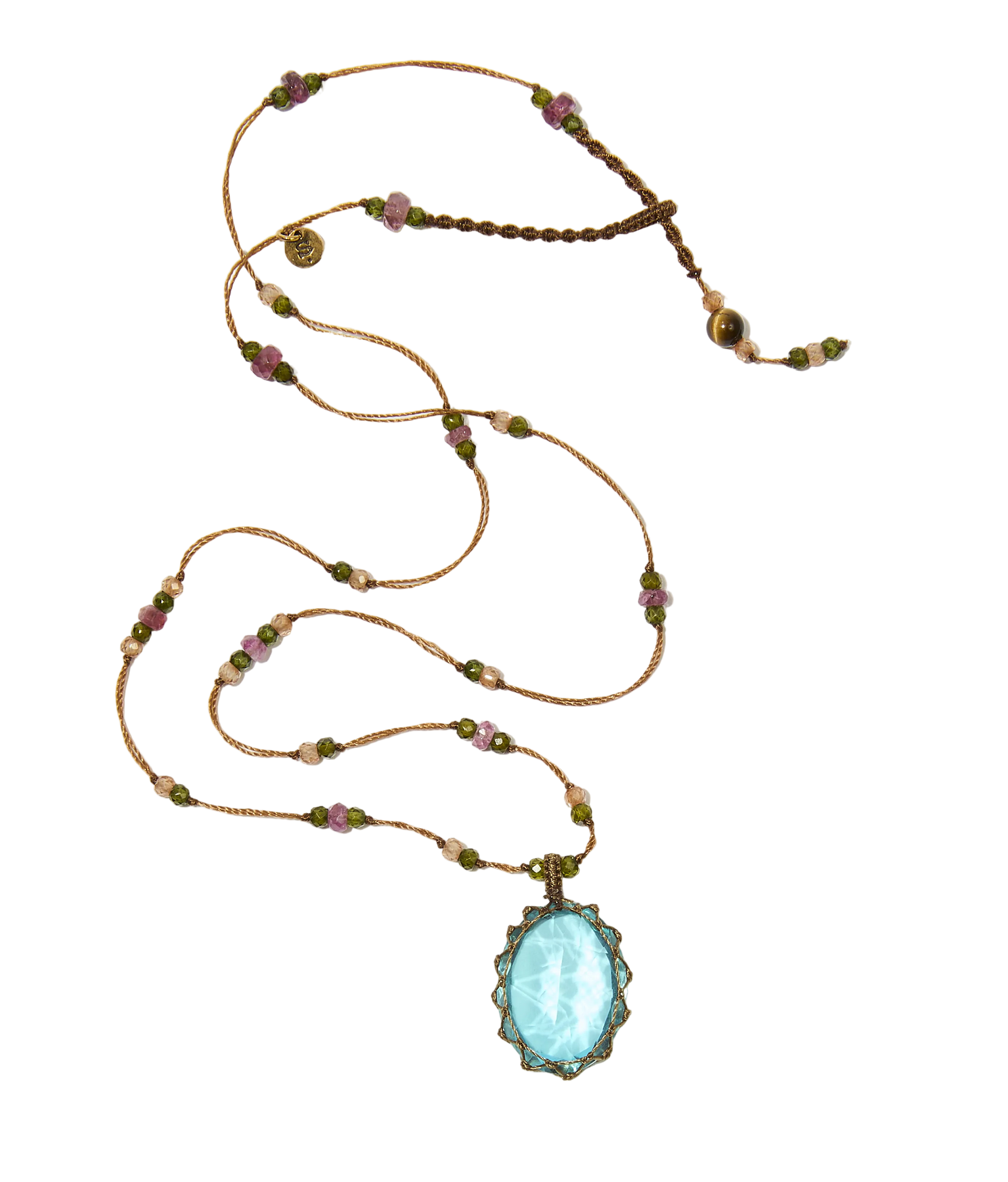 Collier Court Tibétain | Dublet paraiba - Fil Tabac & Tourmaline
