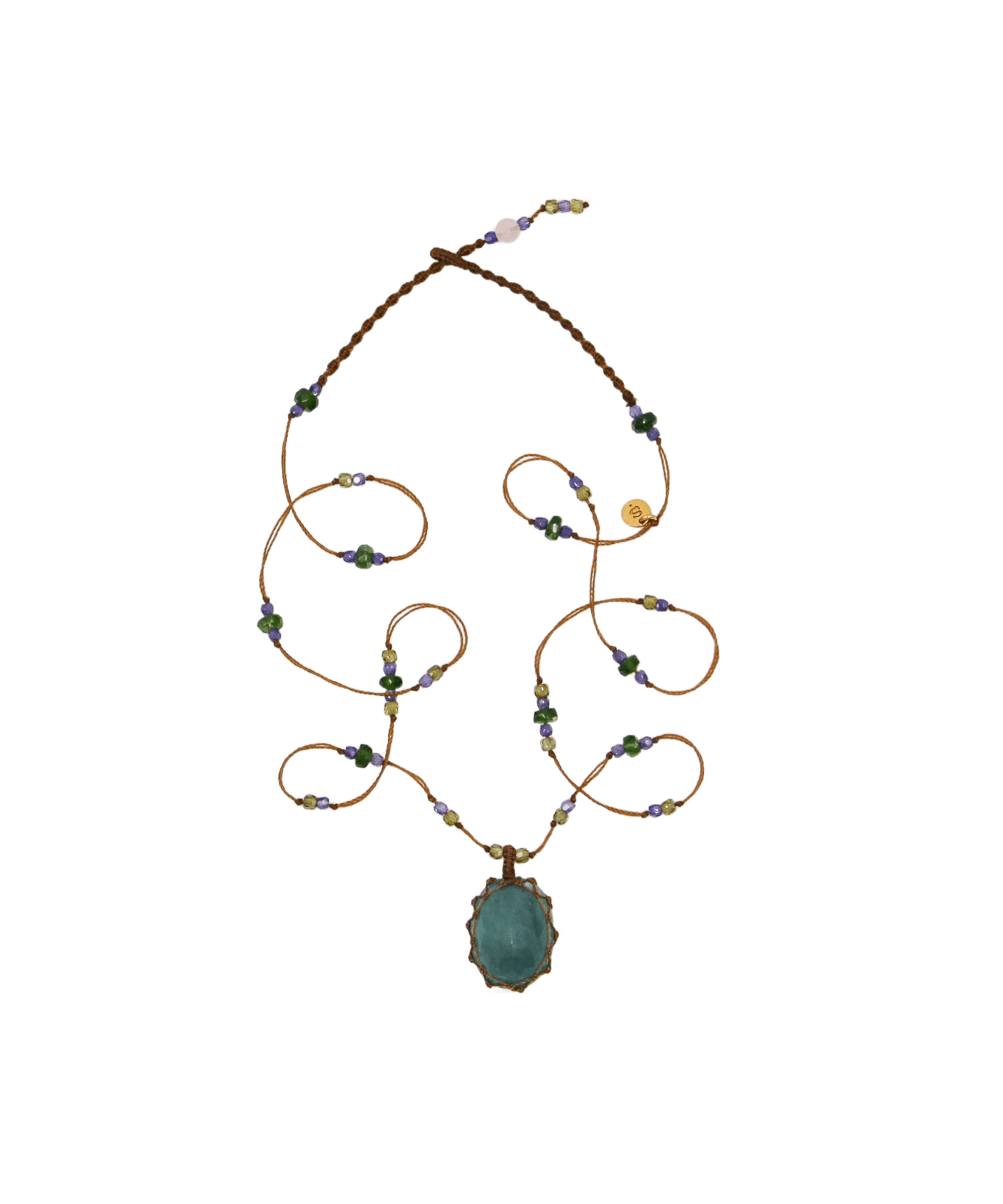 Collier Court Tibétain Sharing en Grandidierite, fil tabac, 53 cm