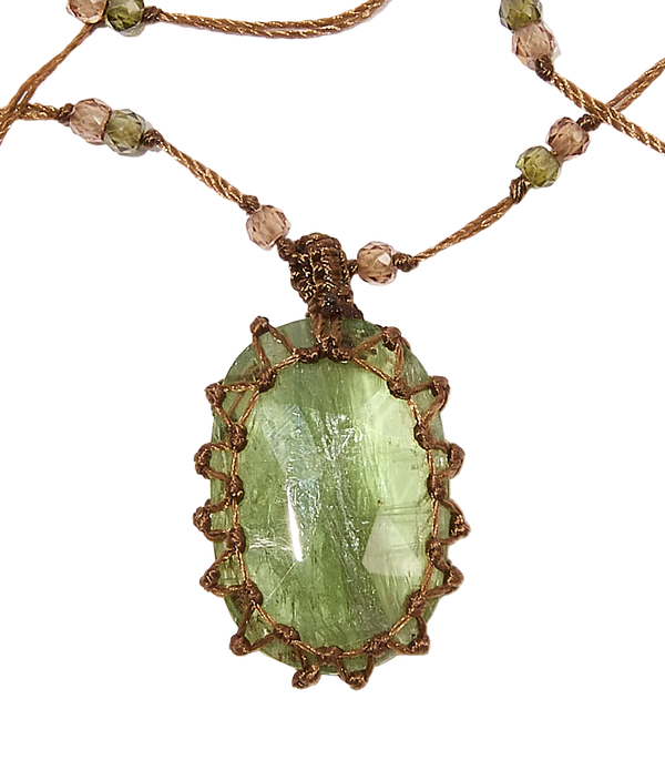 Collier Court Tibétain | Kyanite - Fil Tabac & Tourmaline