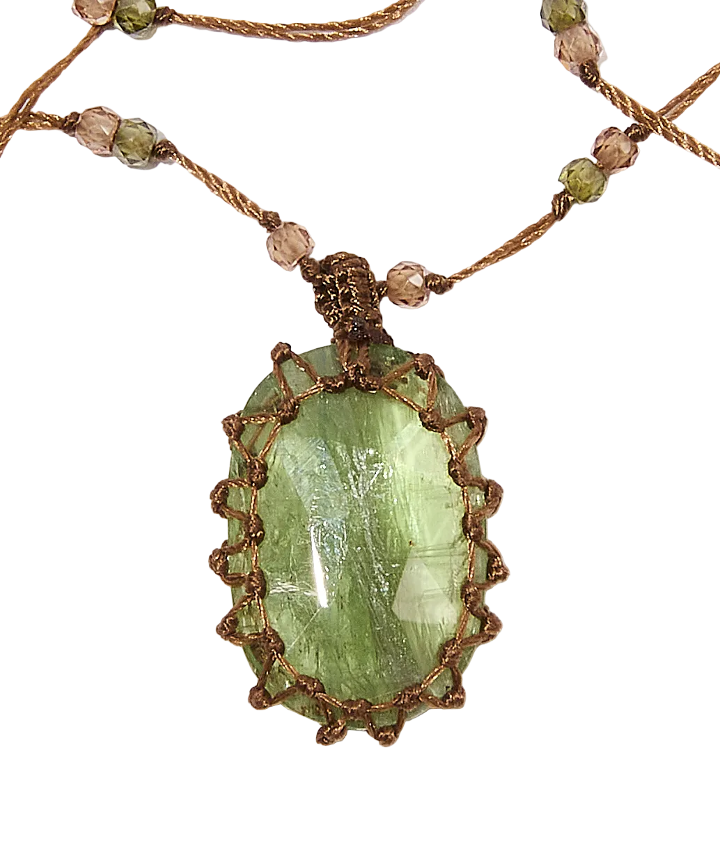 Collier Court Tibétain - Kyanite - Mix Tourmaline - Fil Tabac
