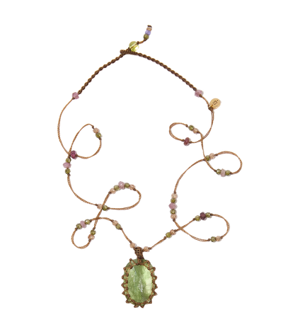 Collier Court Tibétain - Kyanite - Mix Tourmaline - Fil Tabac