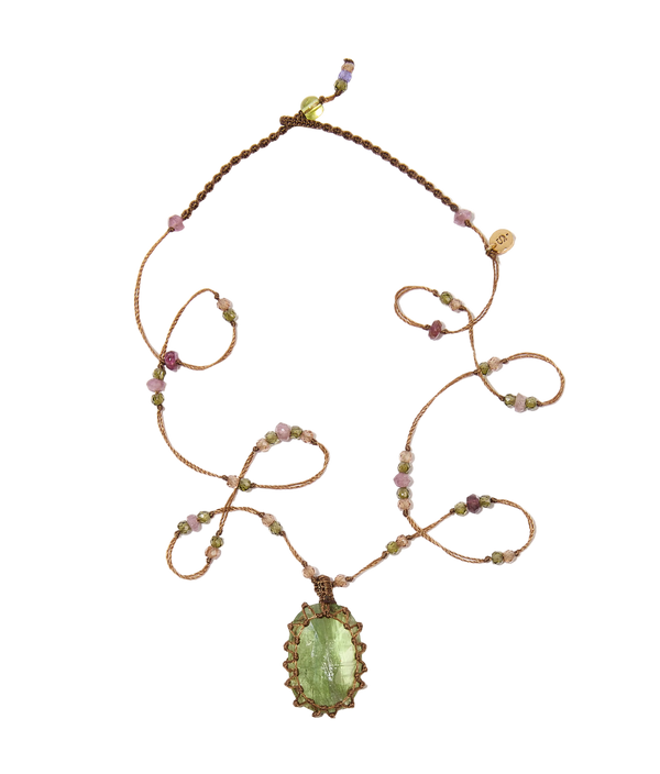 Collier Court Tibétain | Kyanite - Fil Tabac & Tourmaline