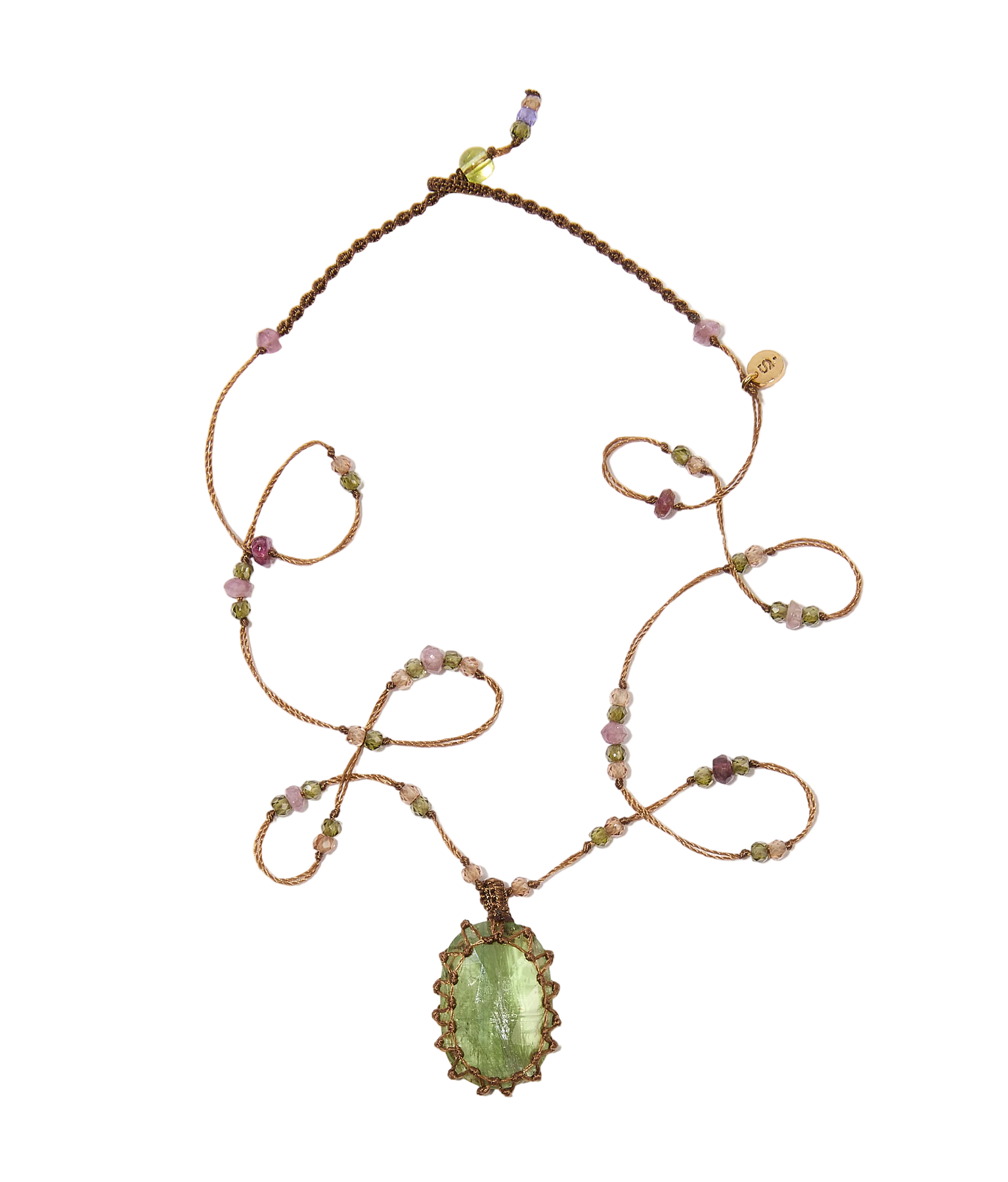 Collier Court Tibétain - Kyanite - Mix Tourmaline - Fil Tabac