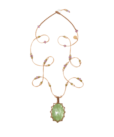 Collier Court Tibétain - Kyanite - Mix Tourmaline - Fil Tabac