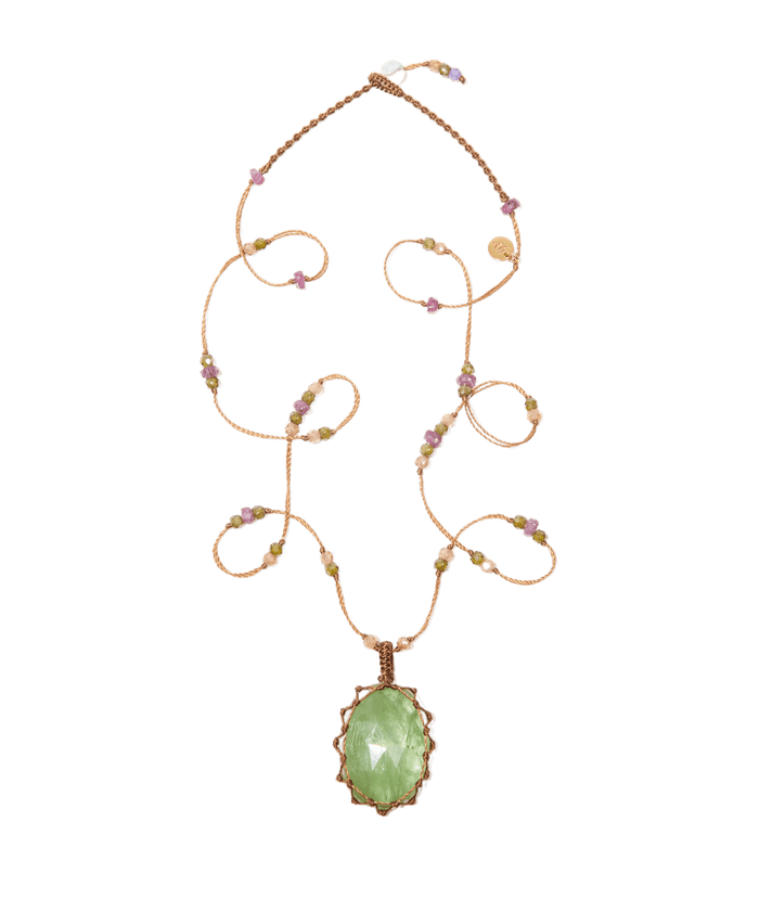 Collier Court Tibétain - Kyanite - Mix Tourmaline - Fil Tabac