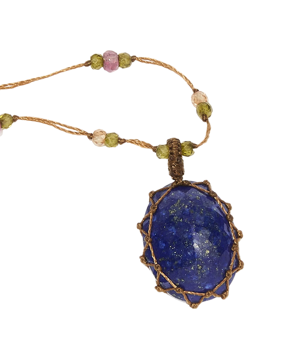 Collier Court Tibétain | Lapis - Fil Tabac & Tourmaline