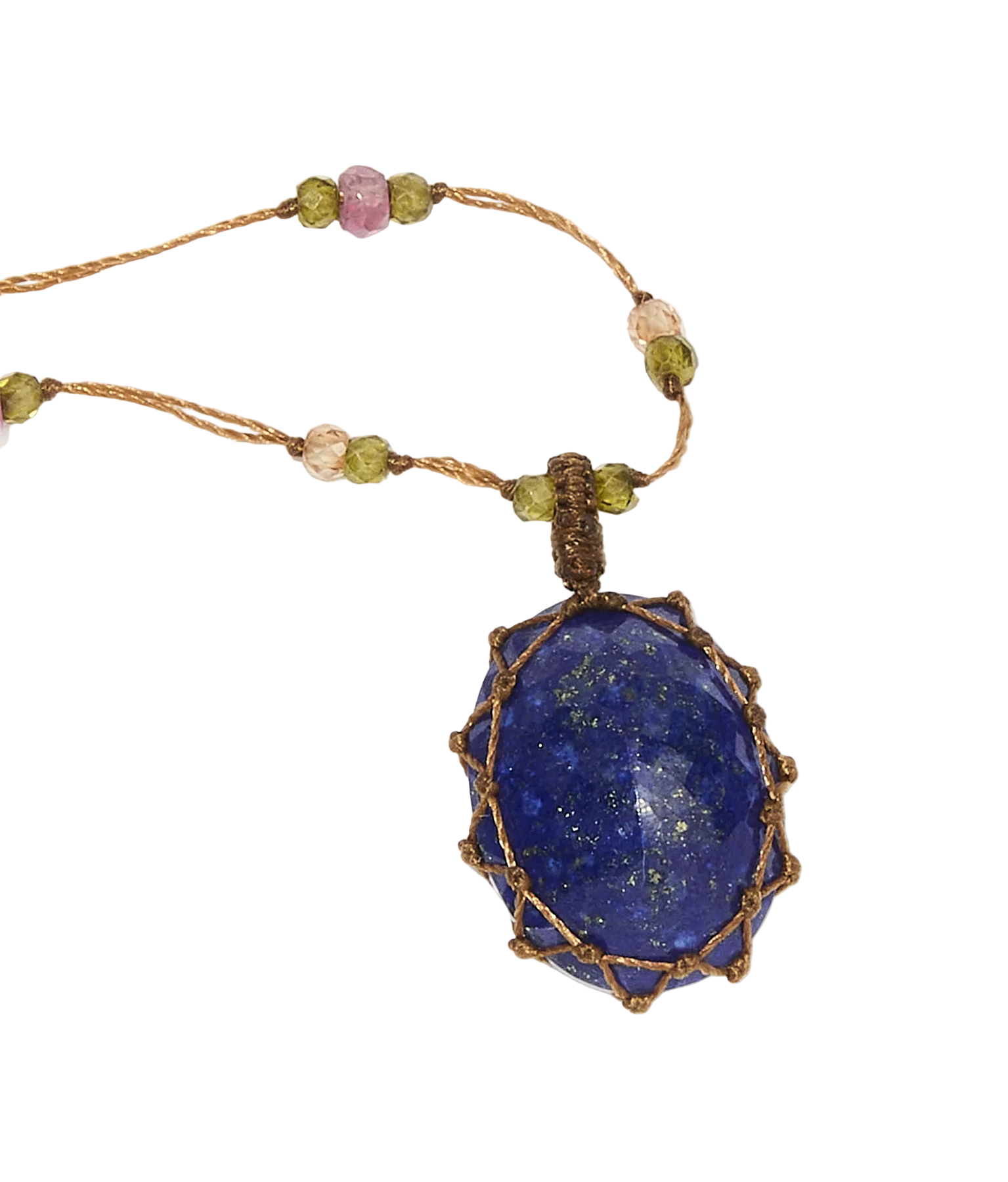 Collier Court Tibétain | Lapis - Fil Tabac & Tourmaline