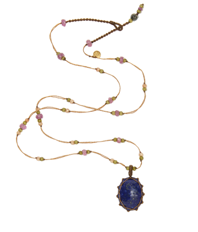 Collier Court Tibétain | Lapis - Fil Tabac & Tourmaline