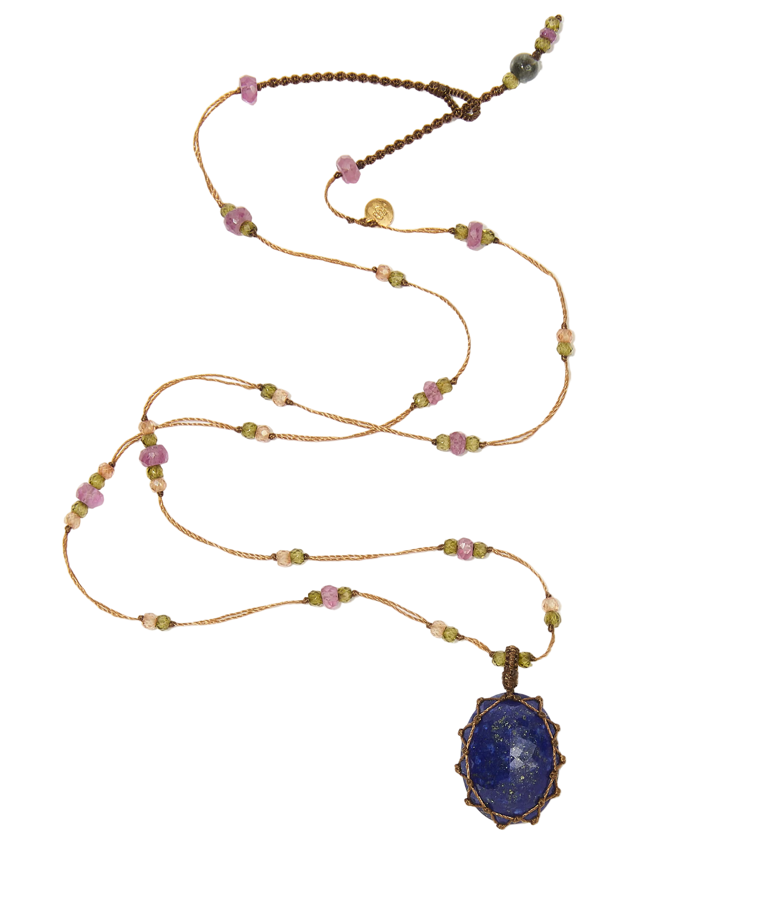 Collier Court Tibétain | Lapis - Fil Tabac & Tourmaline