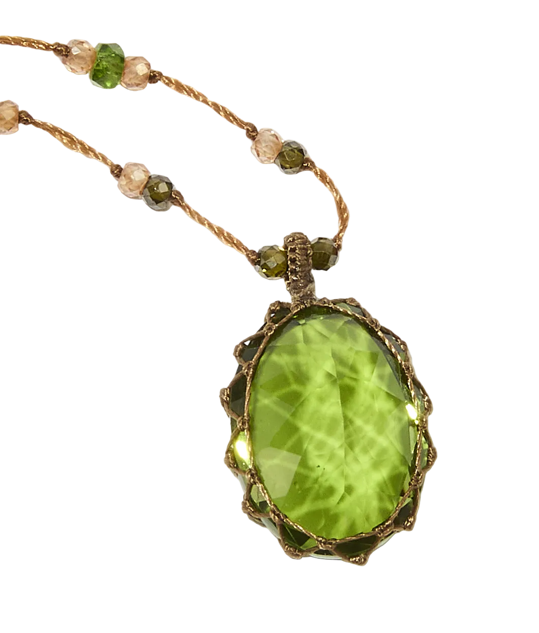 Collier Court Tibétain | Olive dublet - Fil Tabac & Emeraude