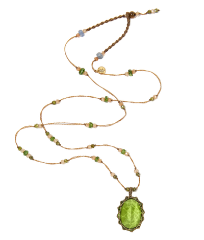 Collier Court Tibétain | Olive dublet - Fil Tabac & Emeraude