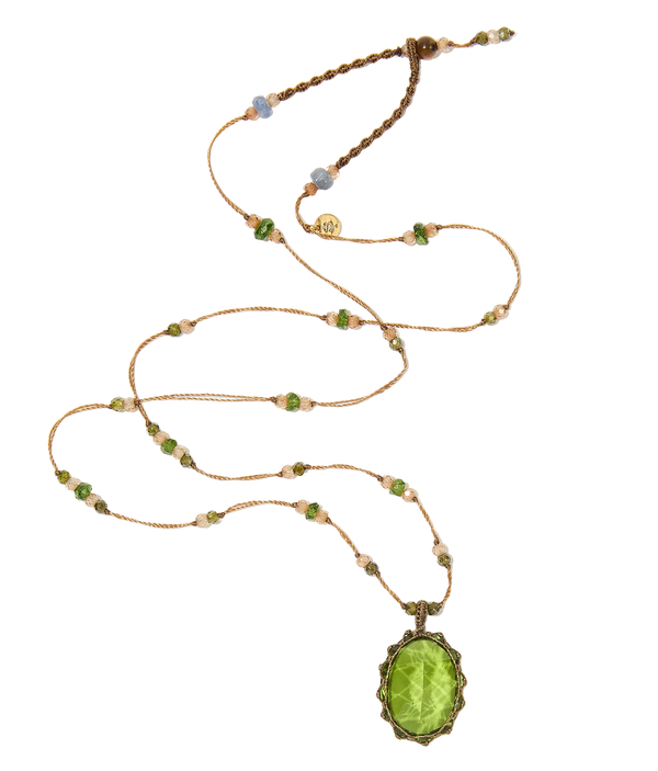 Collier Court Tibétain | Olive dublet - Fil Tabac & Emeraude