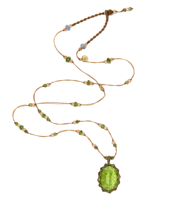 Collier Court Tibétain | Olive dublet - Fil Tabac & Emeraude