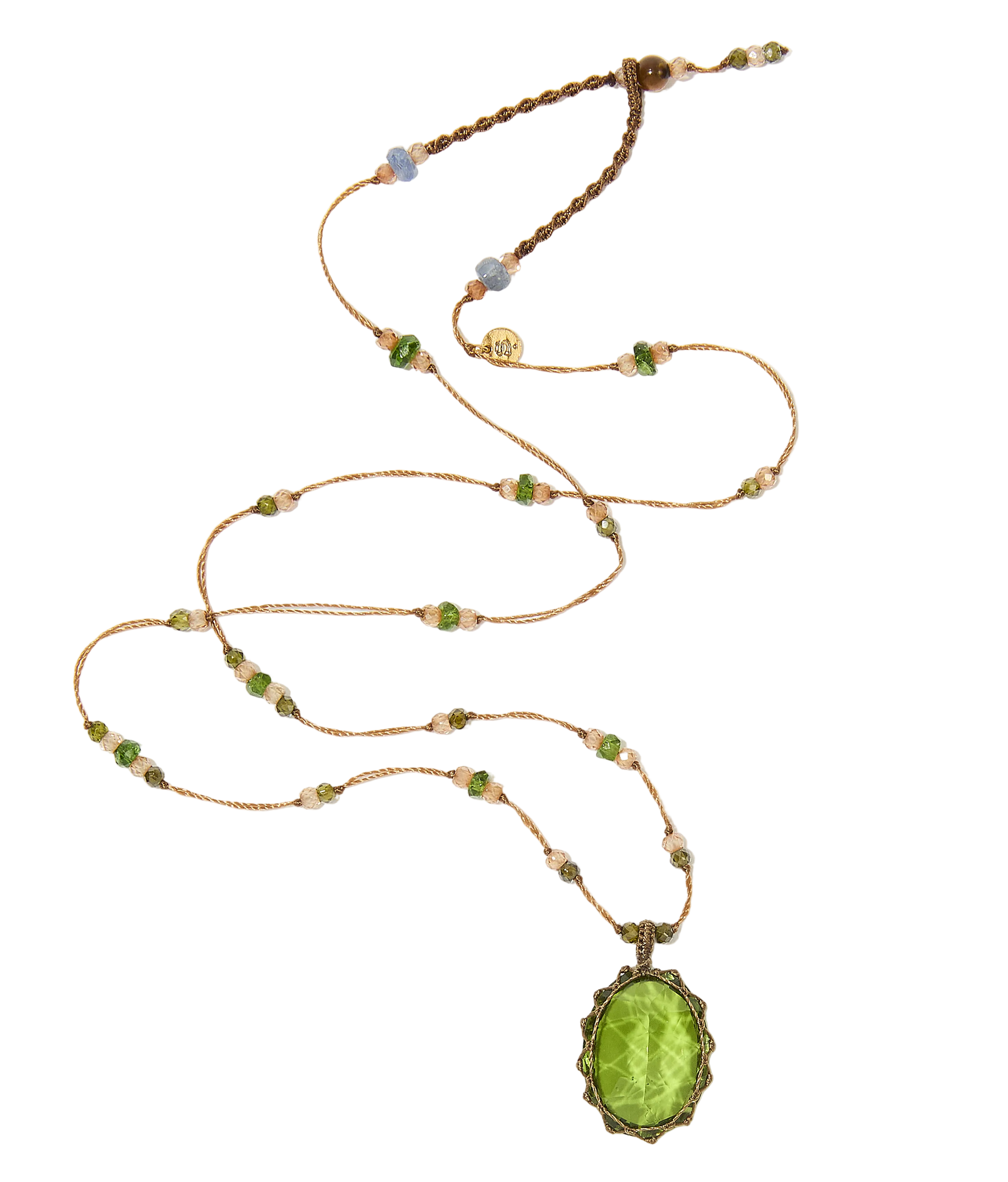 Collier Court Tibétain | Olive dublet - Fil Tabac & Emeraude