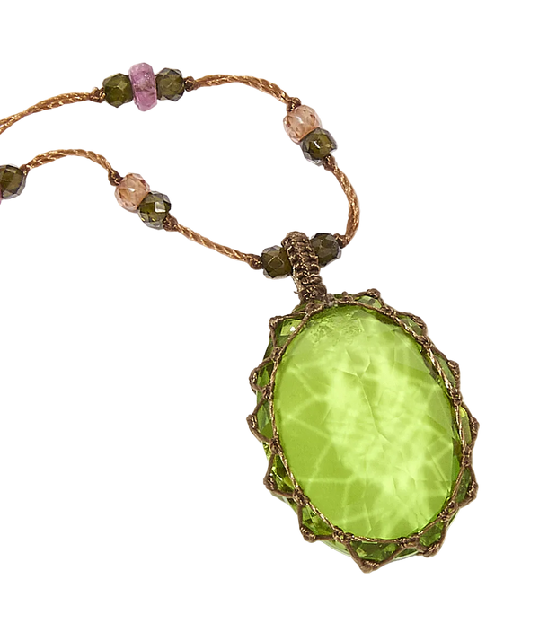 Collier Court Tibétain | Peridot dublet - Fil Tabac & Tourmaline