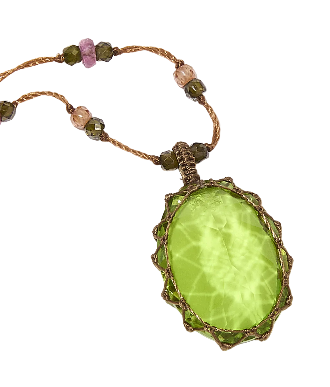 Collier Court Tibétain | Peridot dublet - Fil Tabac & Tourmaline