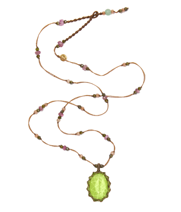 Collier Court Tibétain | Peridot dublet - Fil Tabac & Tourmaline