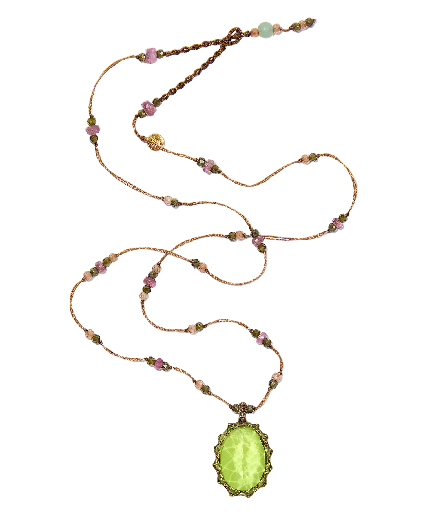 Collier Court Tibétain | Peridot dublet - Fil Tabac & Tourmaline