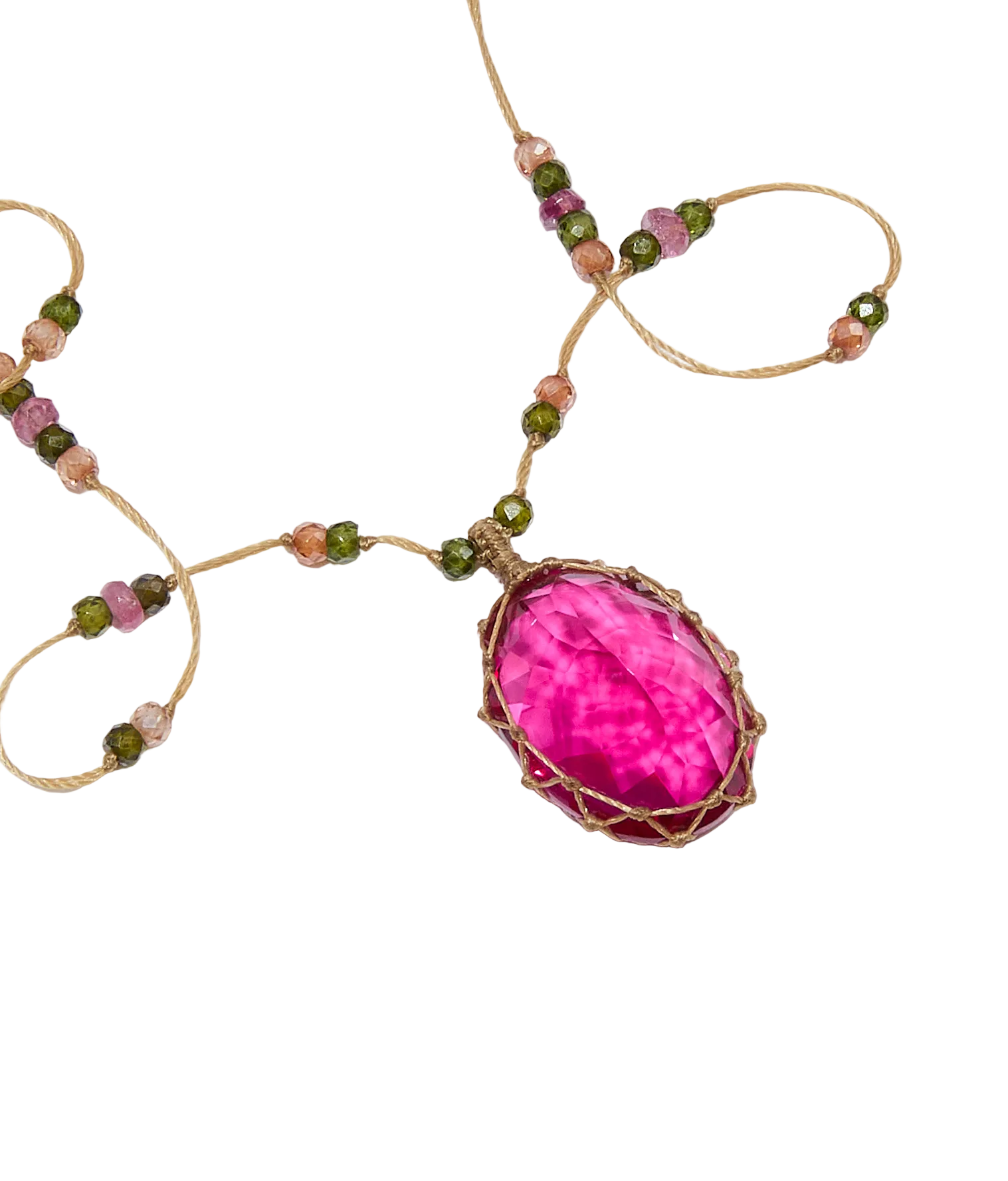 Collier Court Tibétain Sharing Indian Glass Rose, porté au cou