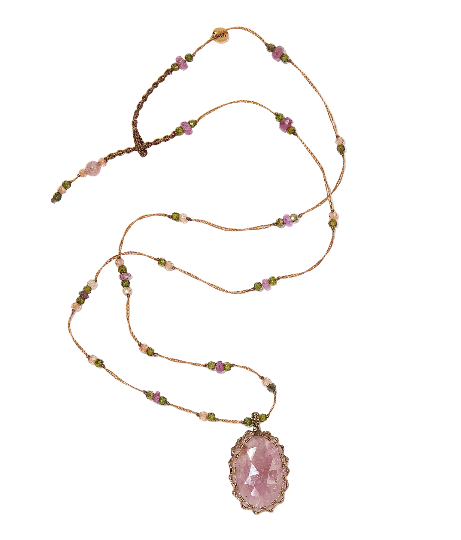 Collier Court Tibétain | Saphir rose - Fil Tabac & Tourmaline