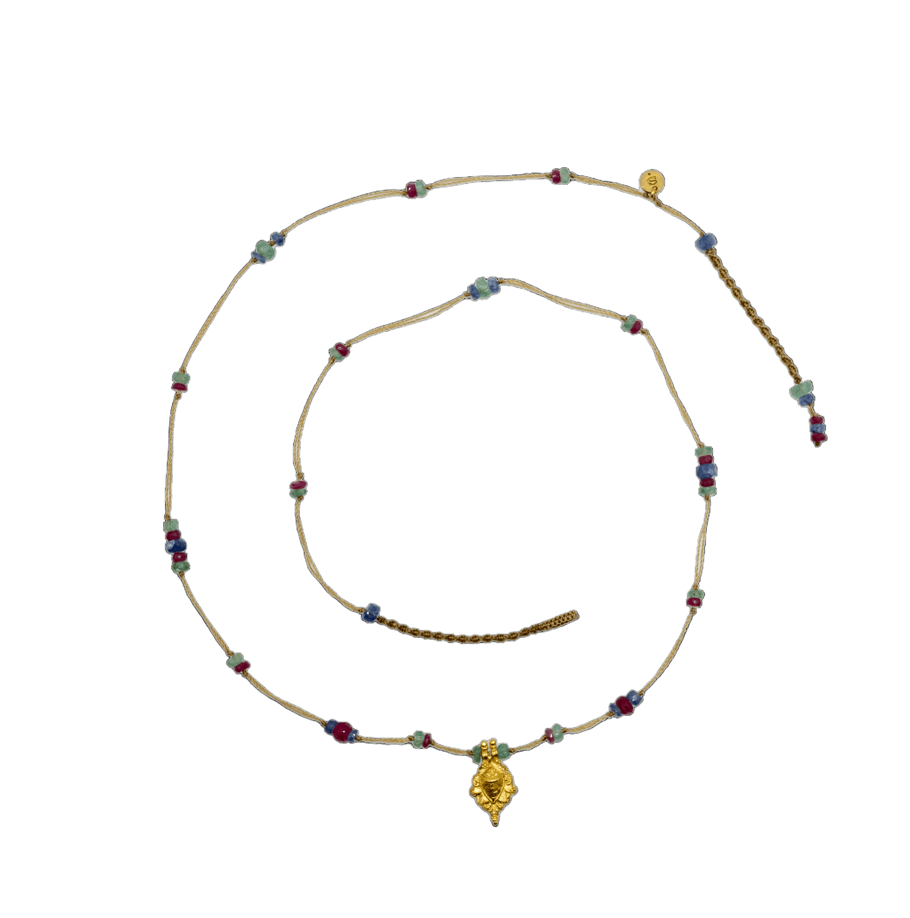 Collier Goldie Sharing, perles plaquées or et pierres précieuses, fil beige, 52 cm