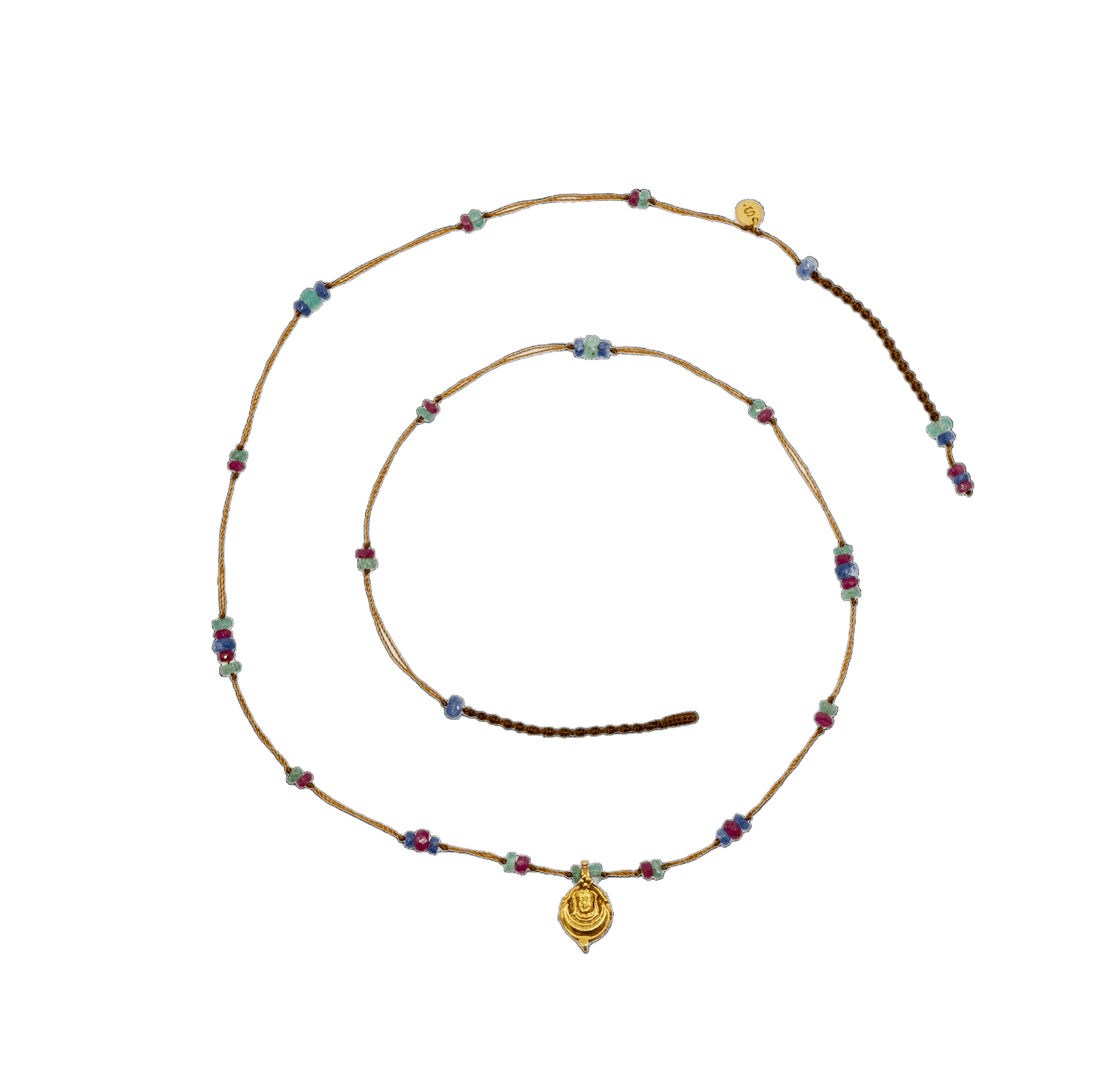 Collier Goldie Sharing, perles plaquées or et pierres précieuses, fil tabac, 52 cm