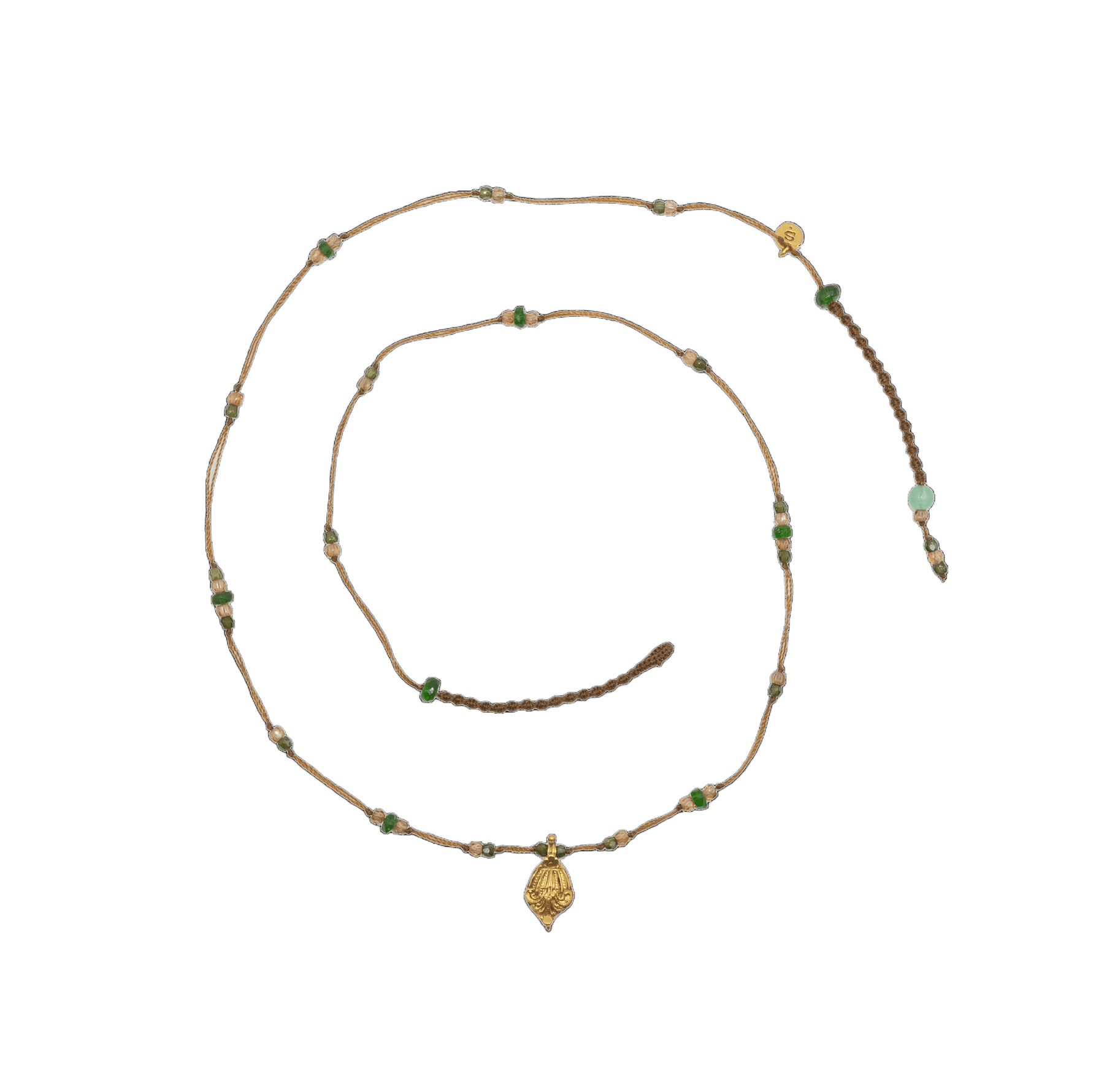 Collier Goldie Sharing, perles plaquées or et pierres précieuses, fil tabac, 52 cm