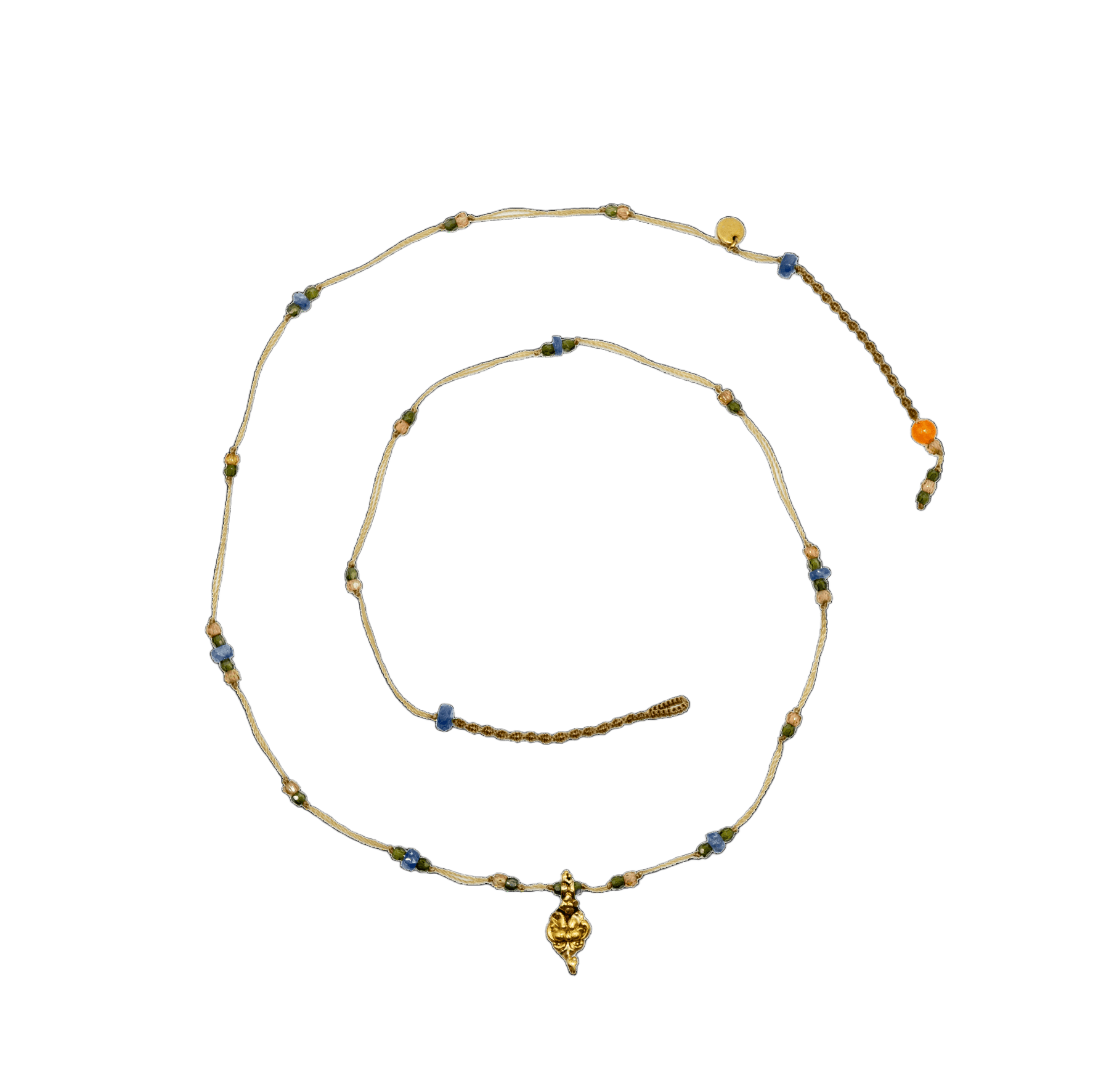 Collier Goldie Sharing, perles plaquées or et pierres précieuses, fil beige, 52 cm