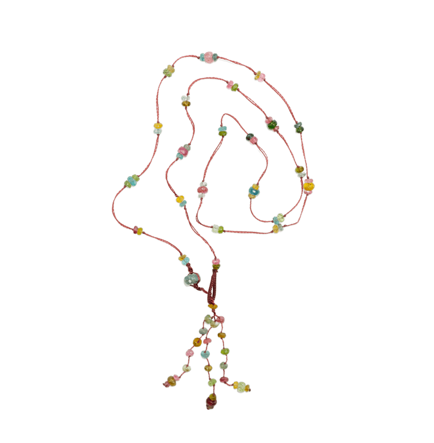 Collier Sharing en Tourmaline Rose, fil prune, 68 cm