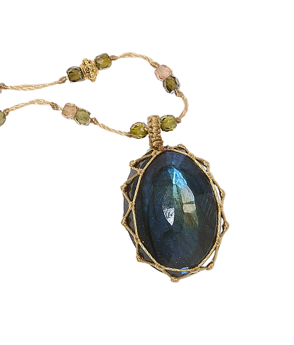 Collier So Precious | Labradorite - Fil Beige & Tourmaline