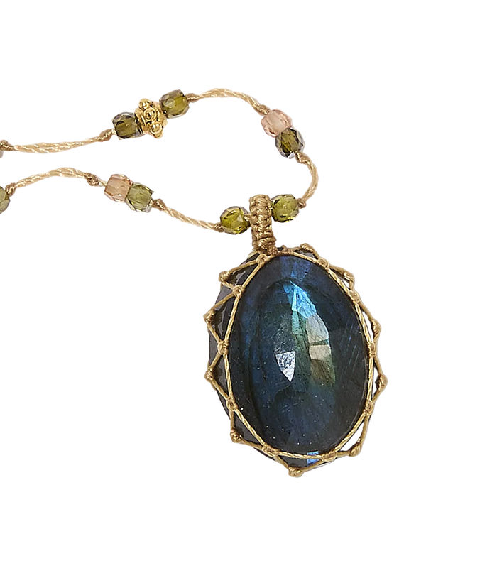 Collier So Precious | Labradorite - Fil Beige & Tourmaline