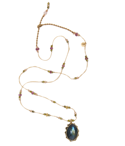 Collier So Precious | Labradorite - Fil Beige & Tourmaline